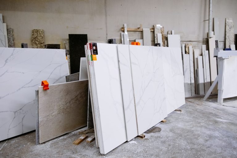 Stone slabs in the warehouse